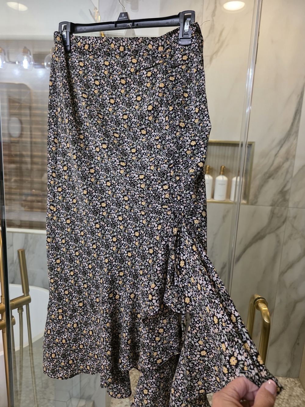 Max Studio Black Floral Skirt with Yellow & Pink Blossoms